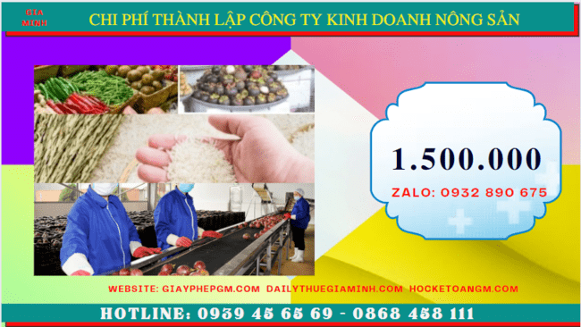 Chi phí thành lập công ty kinh doanh nông sản Trà Vinh