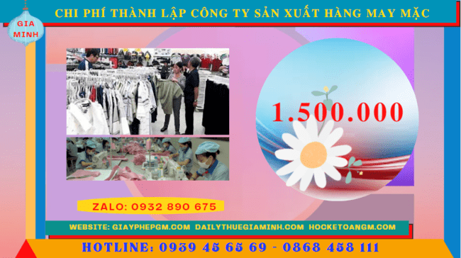 Chi phí thành lập công ty sản xuất hàng may mặc tại Huế
