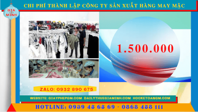 Chi phí thành lập công ty sản xuất hàng may mặc tại Phú Yên