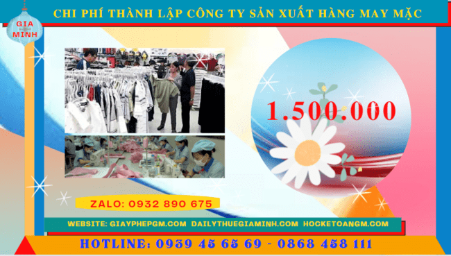 Chi phí thành lập công ty sản xuất hàng may mặc tại Thành Phố Cần Thơ