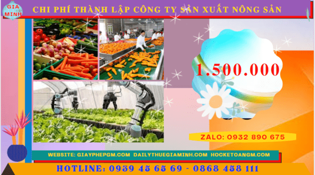 Chi phí thành lập công ty sản xuất nông sản tại Bình Dương