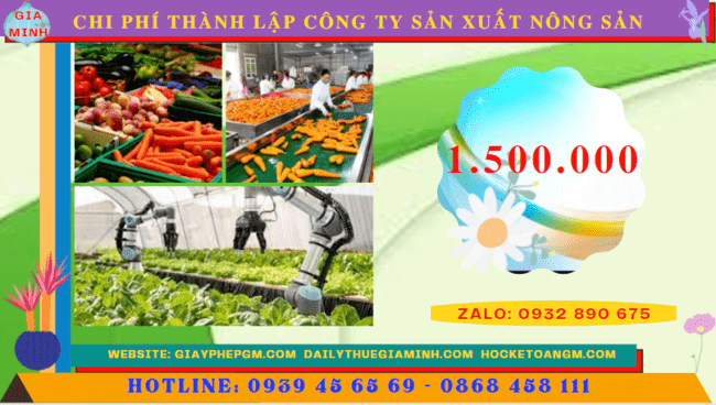 Chi phí thành lập công ty sản xuất nông sản tại Bình Phước