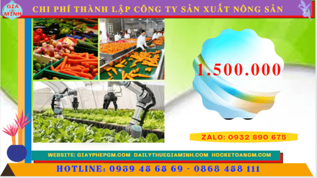 Chi phí thành lập công ty sản xuất nông sản tại Cà Mau