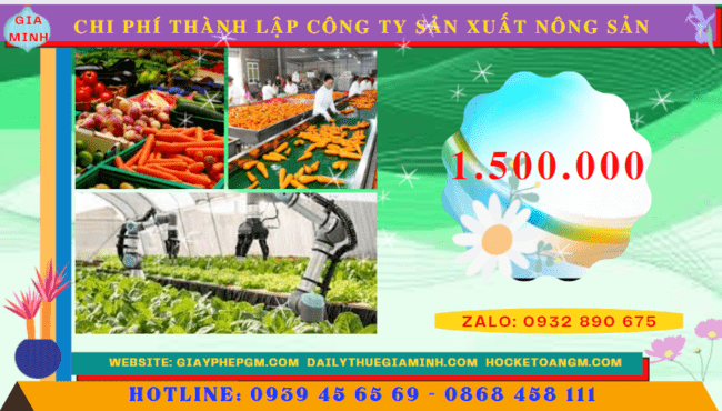 Chi phí thành lập công ty sản xuất nông sản tại Cần Thơ
