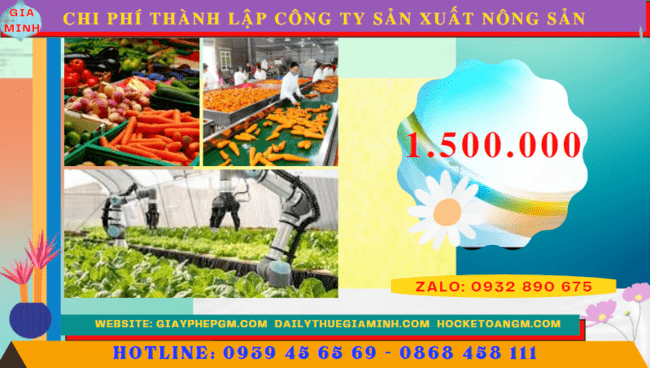 Chi phí thành lập công ty sản xuất nông sản tại Hà Tĩnh