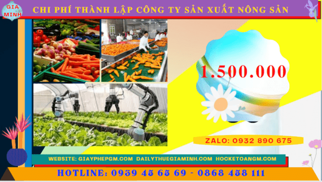 Chi phí thành lập công ty sản xuất nông sản tại Lâm Đồng