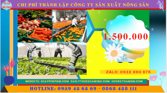 Chi phí thành lập công ty sản xuất nông sản tại Thái Bình