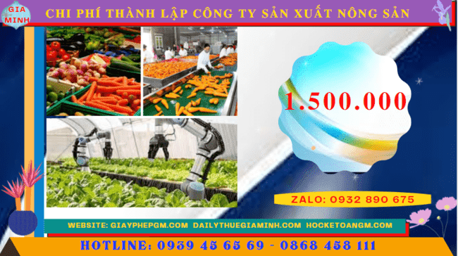 Chi phí thành lập công ty sản xuất nông sản tại TP Hưng Yên