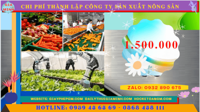 Chi phí thành lập công ty sản xuất nông sản tại Vĩnh Long