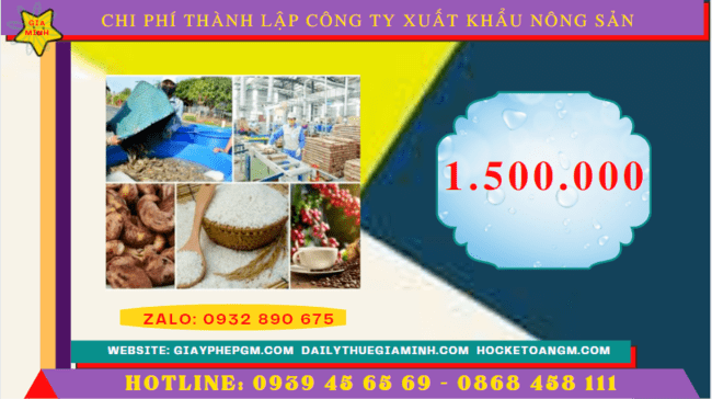 Chi phí thành lập công ty xuất khẩu nông sản tại Bạc Liêu