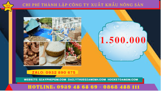 Chi phí thành lập công ty xuất khẩu nông sản tại Hà Nội