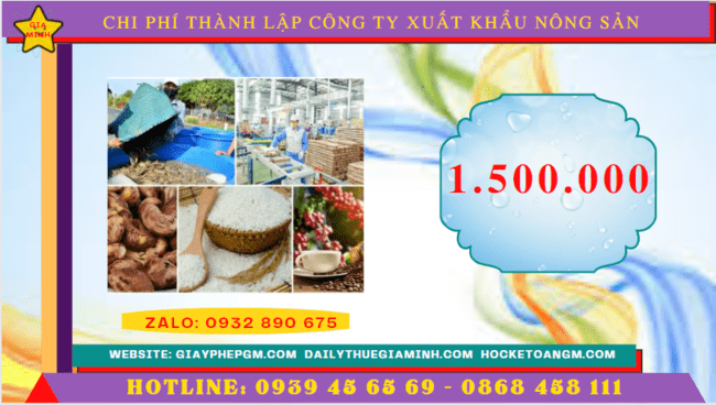 Chi phí thành lập công ty xuất khẩu nông sản tại Nam Định