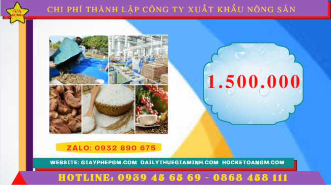 Chi phí thành lập công ty xuất khẩu nông sản tại Quận Ninh Kiều