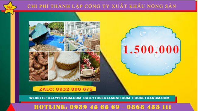 Chi phí thành lập công ty xuất khẩu nông sản tại Yên Bái
