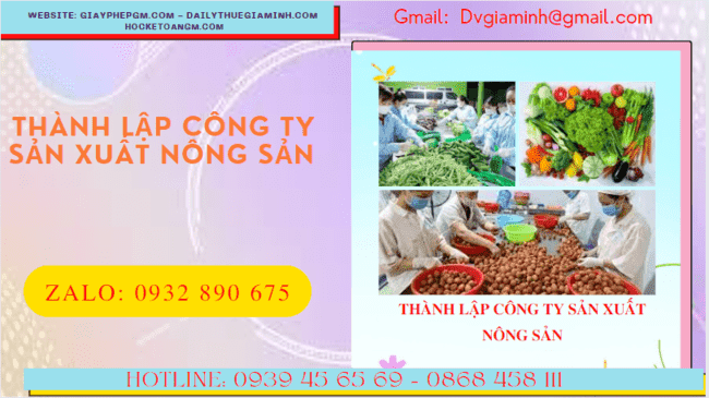 Dịch vụ thành lập công ty sản xuất nông sản tại Bà Rịa Vũng Tàu