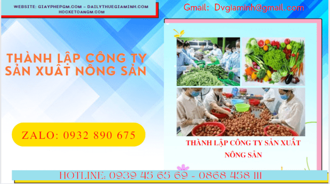 Dịch vụ thành lập công ty sản xuất nông sản tại Bạc Liêu