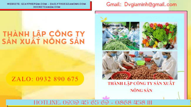 Dịch vụ thành lập công ty sản xuất nông sản tại TP Hưng Yên