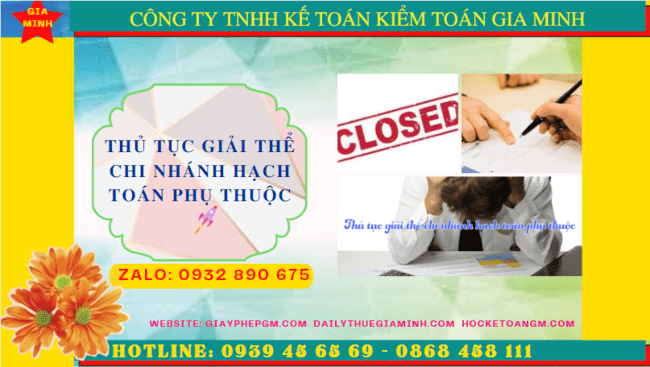 Hồ sơ, Thủ tục giải thể chi nhánh hạch toán phụ thuộc tại Quận Ninh Kiều