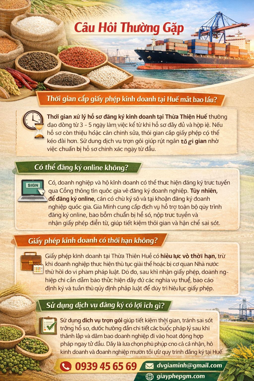 hồ sơ thành lập công ty xuất khẩu nông sản tại Thừa Thiên Huế