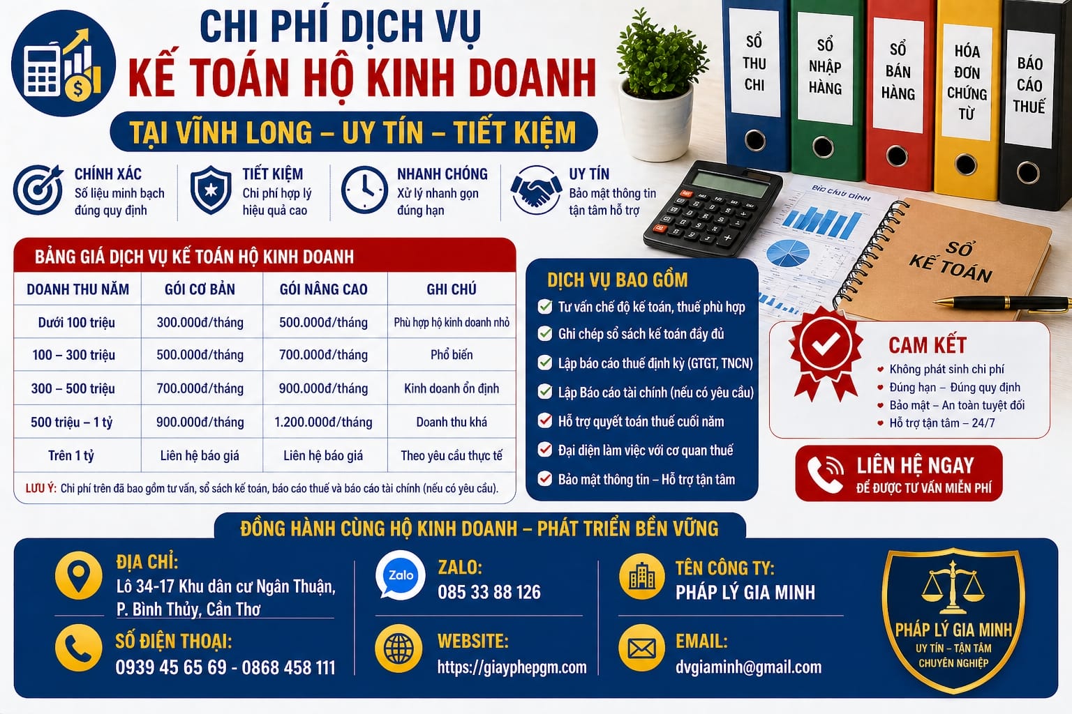 Chi phí dịch vụ kế toán hộ kinh doanh Vĩnh Long