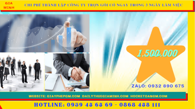 Bảng giá thành lập công ty trọn gói chỉ với 399.000đ tại Bến Tre