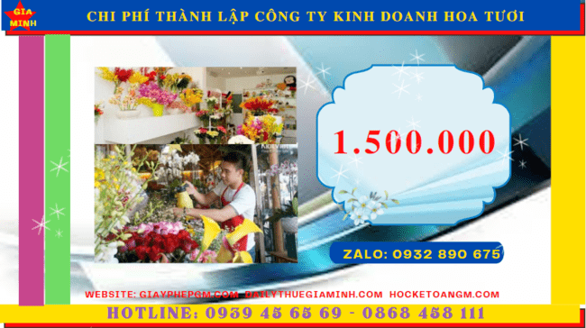Chi phí thủ tục thành lập công ty kinh doanh hoa tươi tại Phú Yên
