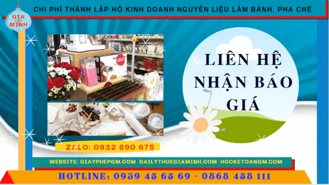 Chi phí dịch vụ thành lập hộ kinh doanh nguyên liệu làm bánh, pha chế Thành phố Phủ Lý