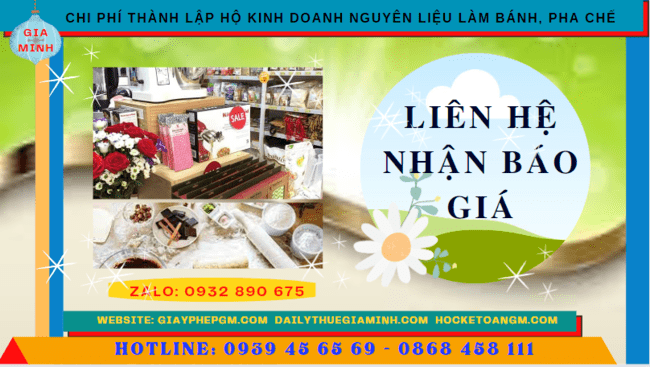 Chi phí dịch vụ thành lập hộ kinh doanh nguyên liệu làm bánh, pha chế thành phố Cần Thơ