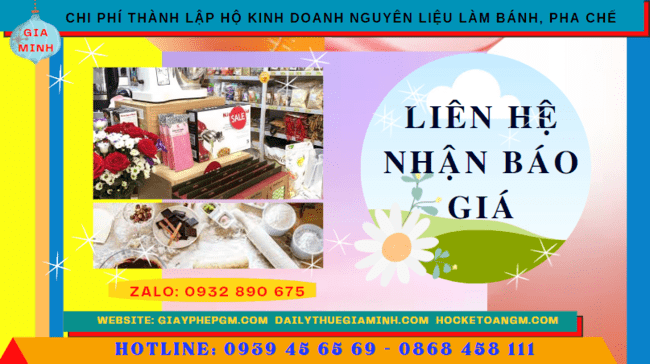 Chi phí dịch vụ thành lập hộ kinh doanh nguyên liệu làm bánh, pha chế An Giang