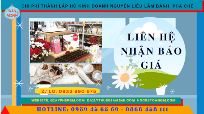 Chi phí dịch vụ thành lập hộ kinh doanh nguyên liệu làm bánh, pha chế Bạc Liêu