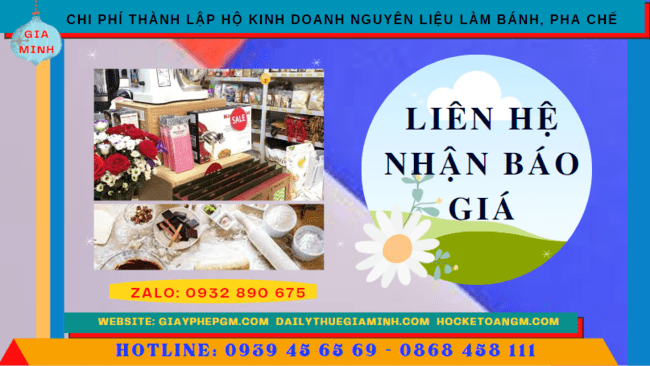 Chi phí dịch vụ thành lập hộ kinh doanh nguyên liệu làm bánh, pha chế Bến Tre
