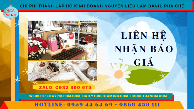 Chi phí dịch vụ thành lập hộ kinh doanh nguyên liệu làm bánh, pha chế Cà Mau