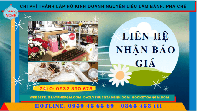Chi phí dịch vụ thành lập hộ kinh doanh nguyên liệu làm bánh, pha chế Đồng Tháp