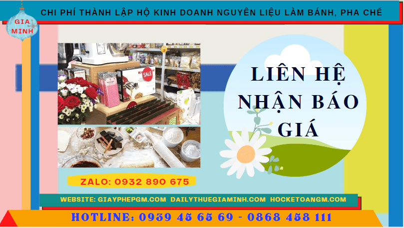 Chi phí dịch vụ thành lập hộ kinh doanh nguyên liệu làm bánh, pha chế Hậu Giang