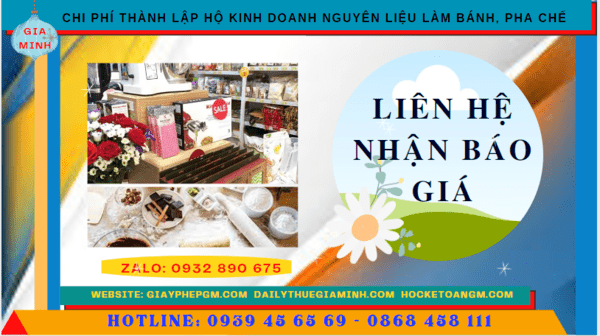 Chi phí dịch vụ thành lập hộ kinh doanh nguyên liệu làm bánh, pha chế Kiên Giang