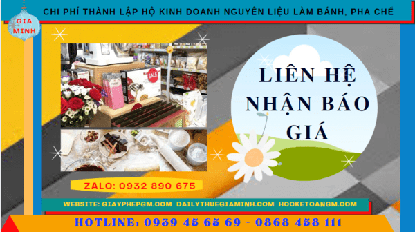 Chi phí dịch vụ thành lập hộ kinh doanh nguyên liệu làm bánh, pha chế Tiền Giang