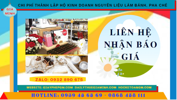 Chi phí dịch vụ thành lập hộ kinh doanh nguyên liệu làm bánh, pha chế Trà Vinh