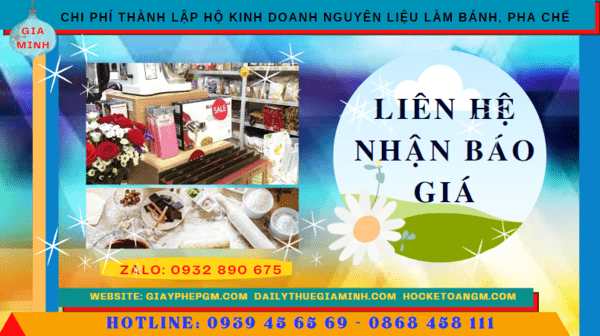 Chi phí dịch vụ thành lập hộ kinh doanh nguyên liệu làm bánh, pha chế Vĩnh Long