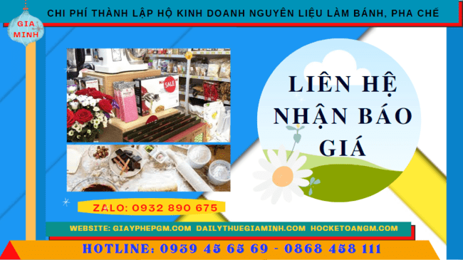 Chi phí dịch vụ thành lập hộ kinh doanh nguyên liệu làm bánh, pha chế Bà Rịa Vũng Tàu