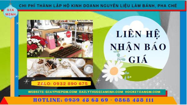 Chi phí dịch vụ thành lập hộ kinh doanh nguyên liệu làm bánh, pha chế Tây Ninh