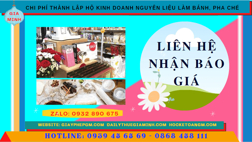 Chi phí dịch vụ thành lập hộ kinh doanh nguyên liệu làm bánh, pha chế Bình Định