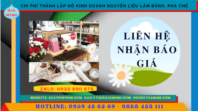 Chi phí dịch vụ thành lập hộ kinh doanh nguyên liệu làm bánh, pha chế Quảng Nam