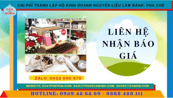 Chi phí dịch vụ thành lập hộ kinh doanh nguyên liệu làm bánh, pha chế Nghệ An