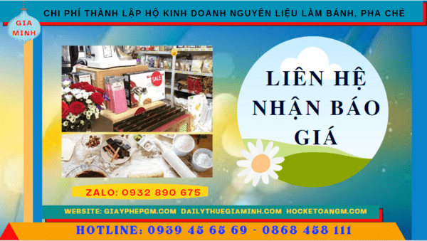 Thành lập hộ kinh doanh nguyên liệu làm bánh, pha chế tại quảng bình 5 Chi phí dịch vụ thành lập hộ kinh doanh nguyên liệu làm bánh, pha chế Quảng Bình