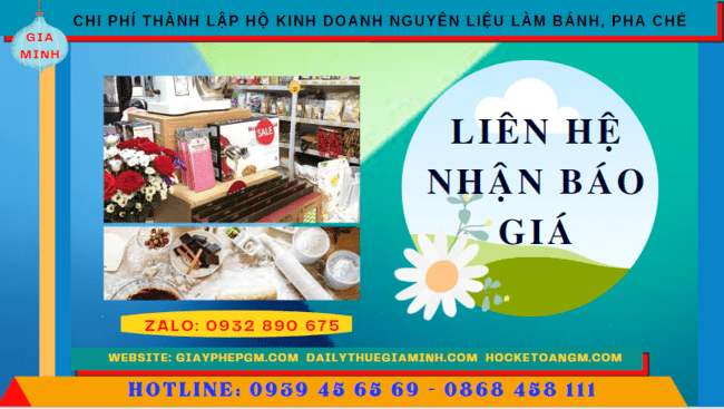 Thành lập hộ kinh doanh nguyên liệu làm bánh, pha chế tại thành phố huế 5 Chi phí dịch vụ thành lập hộ kinh doanh nguyên liệu làm bánh, pha chế Thành Phố Huế