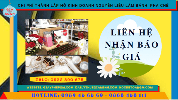 Thành lập hộ kinh doanh nguyên liệu làm bánh, pha chế tại thừa thiên huế 5 Chi phí dịch vụ thành lập hộ kinh doanh nguyên liệu làm bánh, pha chế Thừa Thiên Huế