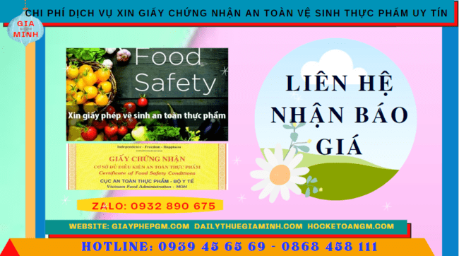 DỊCH VỤ XIN GIẤY CHỨNG NHẬN AN TOÀN VỆ SINH THỰC PHẨM UY TÍN TẠI YÊN BÁI 5 Chi phí dịch xin cấp giấy chứng nhận an toàn vệ sinh thực phẩm tại Yên Bái
