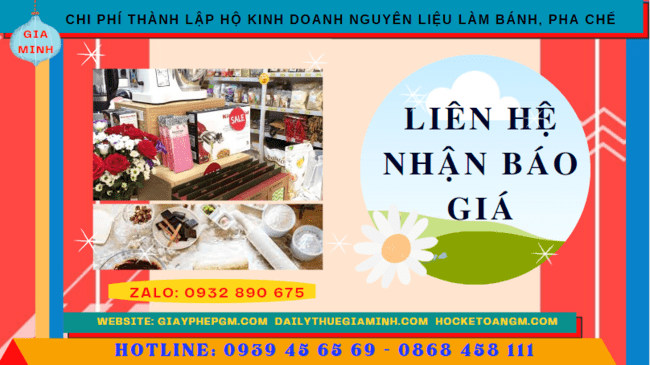 Thành lập hộ kinh doanh nguyên liệu làm bánh, pha chế tại bắc kạn 5 Chi phí dịch vụ thành lập hộ kinh doanh nguyên liệu làm bánh, pha chế Bắc Cạn