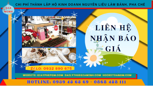 Chi phí dịch vụ thành lập hộ kinh doanh nguyên liệu làm bánh, pha chế Thành Phố Hưng Yên