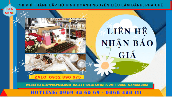 Chi phí dịch vụ thành lập hộ kinh doanh nguyên liệu làm bánh, pha chế TP Hưng Yên